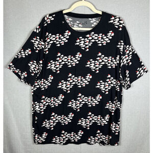 Fighting Eel Hawaii T Shirt Top XL Black White Fish Santa Hat Bamboo Stretch